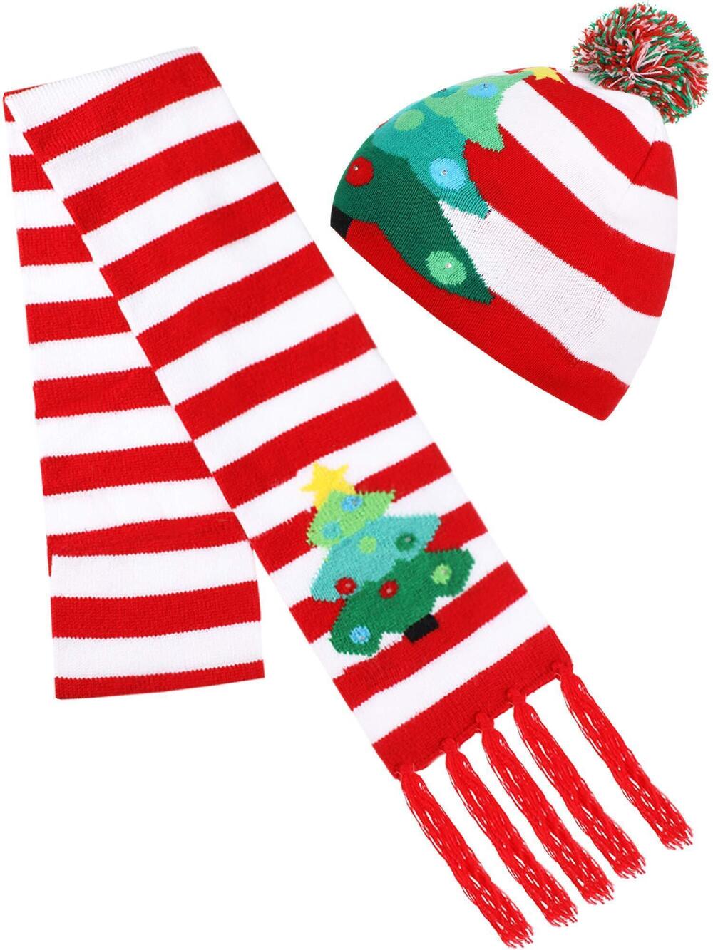 3674 2 Pieces Christmas LED Light-up Hats Xmas Light Up Scarf for Christmas